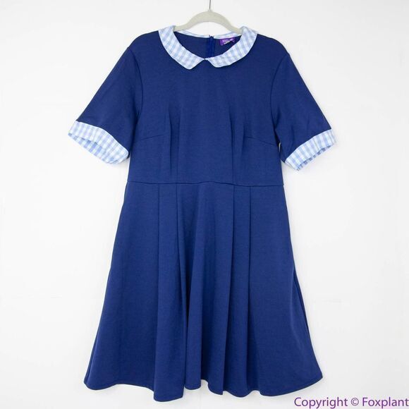 Unique Vintage Gwynnie Bee Gingham Collar Navy Fit-And-Flare Dress, 0X - Picture 4 of 16